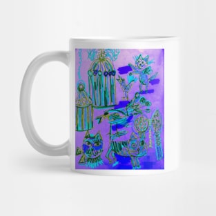 Grape Purple Cats Kitty Birds Birdcages Mug